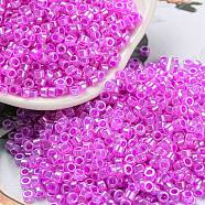 Electroplate Transparent Glass Seed Beads, Ceylon, Cylinder, Magenta, 2.5x1.6mm, Hole: 1.4mm, about 50398pcs/pound(SEED-S042-16A-08)