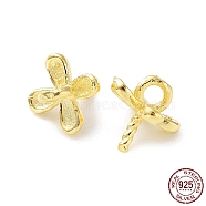 925 Sterling Silver Peg Bails Pin Charms, for Baroque Pearl Making, 4-Petal Flower, with S925 Stamp, Real 18K Gold Plated, 6x5x5mm, Hole: 1.4mm, Pin: 0.7mm(STER-P050-06G)
