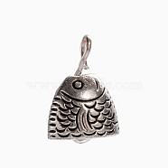 Tibetan Style Zinc Alloy Fish Head Bell Charms, Antique Silver, 13.5x8x9mm, Hole: 2mm(X-PALLOY-ZN63926-AS)
