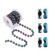 2m PVD Vacuum Plating 304 Stainless Steel Ball Chains, with 4Pcs Ball Chain Connectors, with Spool, Rainbow Color, 8mm, 6.56 Feet(2m)/spool(CHS-TA0001-41)