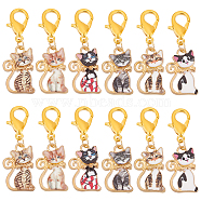 Alloy Enamel Cat Pendant Locking Stitch Markers, Zinc Alloy Lobster Claw Clasp Stitch Marker, Mixed Color, 3.7cm, 6 style, 2pcs/style, 12pcs/set(HJEW-AB00060)
