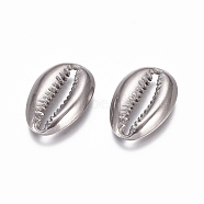 304 Stainless Steel Pendants, Cowrie Shell Shape, Stainless Steel Color, 14x9.5x2mm, Hole: 2x10mm(STAS-G218-11P-01)