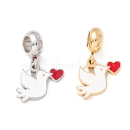 304 Stainless Steel European Dangle Charms, Large Hole Pendants, with Enamel, Bird with Heart, Golden & Stainless Steel Color, 20mm, Hole: 4.5mm(STAS-I192-25)
