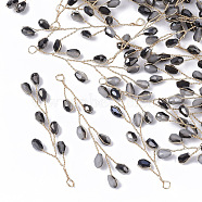 Glass Seed Beads Wire Wrapped Big Pendants, with Golden Plated Brass Wires, Light Grey, 51~55x11~14x3mm, Hole: 2mm(X-FIND-S306-14B)