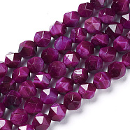 Natural Tiger Eye Beads Strands, Dyed & Heated, Faceted Star Cut Beads, Medium Violet Red, 7~8mm, Hole: 1mm, about 47~48pcs/strand, 15.2 inch~15.5 inch(38.5~39.5cm)(G-I217-B-01G)