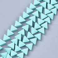 Spray Painted Non-magnetic Synthetic Hematite Beads Strands, Triangle, Pale Turquoise, 6x7x3.5mm, Hole: 0.8mm, about 66~70pcs/strand, 15.1 inch~16.3 inch(G-T116-15-08)