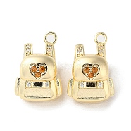 Brass Micro Pave Cubic Zirconia Pendants, Schoolbag Charms, Real 18K Gold Plated, 18.5x12x11mm, Hole: 1.8mm(KK-F862-15G)