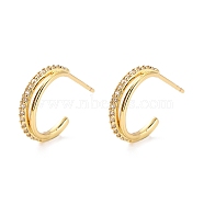 Sparkling Half Hoop Cubic Zirconia Earrings, Open Hoop Earrings, C-shape Stud Earrings for Women, Cadmium Free & Lead Free, Real 18K Gold Plated, 14.5x2.5mm, Pin: 0.9mm(EJEW-C002-01G-RS)