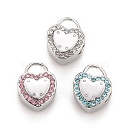 304 Stainless Steel Charms, with Rhinestone, Stainless Steel Color, Heart, Mixed Color, 14.5x11x8mm, Hole: 5x3.5mm(STAS-C047-05P)
