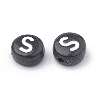 Opaque Acrylic Beads, Horizontal Hole, Alphabet Style, Flat Round, Letter.S, 7x4mm, Hole: 1.5mm, about 3700pcs/500g(SACR-N002-02S)