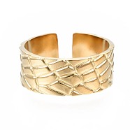 304 Stainless Steel Textured Open Cuff Ring, Chunky Ring for Women, Golden, US Size 6 3/4(17.1mm)(RJEW-T023-38G)