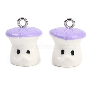 Opaque Resin Pendants, Mushroom Charms, with Platinum Tone Iron Loop, Lilac, 17x13.5x13.5mm, Hole: 2mm(CRES-U003-01D)