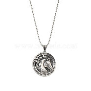 Non-Tarnish 201 Stainless Steel Pendant Necklaces, Flat Round with Horse, Stainless Steel Color, 23.39 inch(59.4cm)(NJEW-C034-34P)