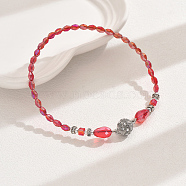 AB Color Glass & Alloy Beaded Anklets for Women, Fashionable, Versatile and Simple, Red, 10 inch(25.5cm)(HD5357-6)