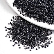 12/0 Glass Seed Beads, Transparent Inside Colours Luster, Round Hole, Round, Black, 12/0, 2~2.5x1.5~2mm, Hole: 0.8mm, about 6666pcs/100g(X1-SEED-A015-2mm-2210)