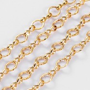 Brass Handmade Chains Mother-son Chains, Unwelded, with Spool, Golden Color,  Mother Link: 6mm in diameter,  1mm thick, Son Link: 5.5mm in diameter,  1mm thick, about 32.8 Feet(10m)/roll(CHR099-CK25-G)
