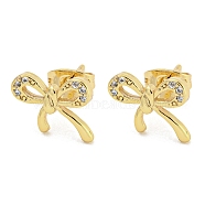 Brass Micro Pave Cubic Zirconia Ear Studs, Bowknot, Real 18K Gold Plated, 10x11.5mm(EJEW-P261-24B-G)