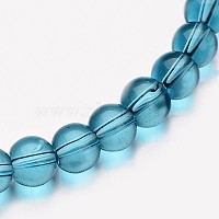 verre rondes rangées de perles, aigue-marine moyenne, 8 mm, trou: 1 mm, environ 40 pcs / brin, {1 pouce