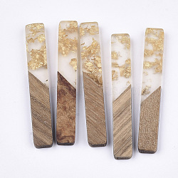 Resin & Wood Big Pendants, with Gold Foil, Rectangle, Gold, 51.5x7.5x3mm, Hole: 1.8mm(X-RESI-S358-39H)