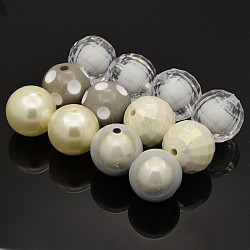 Round Chunky Bubblegum Acrylic Beads, Imitation Pearl & Opaque & AB Color & Bead in Bead Style, White, 20mm, Hole: 2.5~3mm, 5pcs/set(MACR-X0006-01)