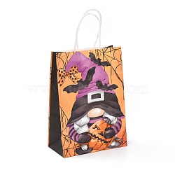 Halloween Theme Kraft Paper Gift Bags, Shopping Bags, Rectangle, Colorful, Gnome Pattern, Finished Product: 21x14.9x7.9cm(CARB-A006-01A)