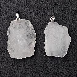 Natural Quartz Crystal Pendants, Rock Crystal Pendants, Nuggets, with Brass Findings, Platinum, 26~42x20~26x14~22mm, Hole: 5x8mm(G-G884-A02)