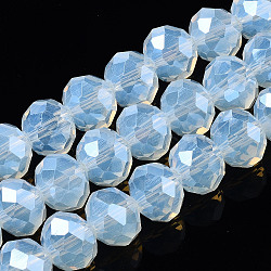 Electroplate Glass Beads Strands, Imitation Jade Beads, Pearl Luster Plated, Faceted, Rondelle, Light Blue, 2.3~2.7x1mm, Hole: 0.4mm, about 150~155pcs/strand, 12.60~12.99 inch(32~33cm)(EGLA-A044-J1mm-A06)