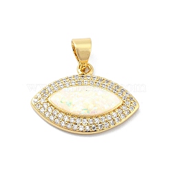 Brass Micro Pave Clear Cubic Zirconia Pendants, with Sythetic Opal, Eye, Real 18K Gold Plated, 14.5x19.5x3mm, Hole: 4.5x3.5mm(KK-A221-11G)