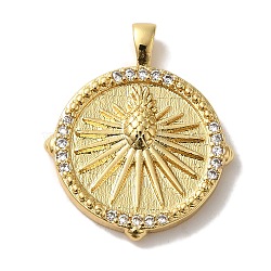 Brass Micro Pave Cubic Zirconia  Pendants, Real Long-Lasting Plated, Cadmium Free & Lead Free, Round with Pineapple, Real 18K Gold Plated, 22x18.5x3.5mm, Hole: 3.5x1.5mm(KK-U027-19G)