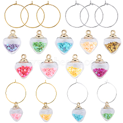 SUNNYCLUE Wine Glass Charm Set, with 18Pcs Heart Glass Pendants, with Sequin Inside and 20Pcs Brass Wine Glass Charm Rings, Mixed Color, 24x18x11mm, Hole: 2mm(GLAA-SC0001-84)