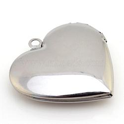 316 Stainless Steel Photo Locket Pendants, Heart, Stainless Steel Color, 29x28x7mm, Hole: 2mm, Inner Measure: 21x17mm(STAS-S046-09)