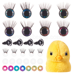 PandaHall Elite 20Pcs Acrylic Doll Eyelashes, with 20 Sets Plastic Safety Craft Eye, for Doll DIY Craft Making, Black, 13x11mm, Hole: 6mm(DOLL-PH0001-44)