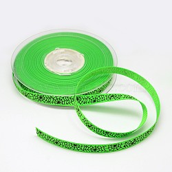 Halloween Ornaments Spider Web Pattern Printed Grosgrain Ribbons, Green, 3/8 inch(9mm), about 100yards/roll(91.44m/roll)(SRIB-L005-9mm-01)