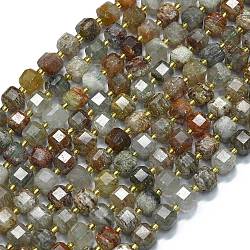 Natural Lodolite Quartz Beads Strands, with Seed Beads, Faceted Table Cut Cube, 8x8x8mm, Hole: 0.6mm, about 38pcs/strand, 15.35''(39cm)(G-K389-A24-01)