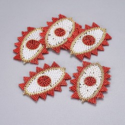Handmade Japanese Seed Beads Links, with Japan Import Thread, Loom Pattern, Eye, FireBrick, 35~36x48x2mm, Hole: 0.6mm(SEED-P003-24B)