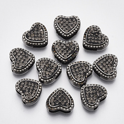Alloy Slide Charms, with Polymer Clay Rhinestone, Heart, Gunmetal, PP13(1.9~2mm), 12.5x13.5x6mm, Hole: 10.5x2.5mm and 2.5mm(X-ALRI-T007-02B)