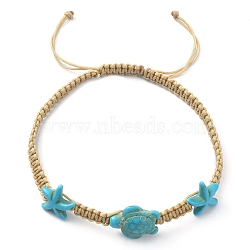 Ocean Theme Starfish Tortoise Synthetic Turquoise Beaded Anklets for Women, Nylon Cord Braided Adjustable Bracelets, Turquoise, Inner Diameter: 2-1/2~3-3/4 inch(6.3~9.6cm)(AJEW-AN00554-01)