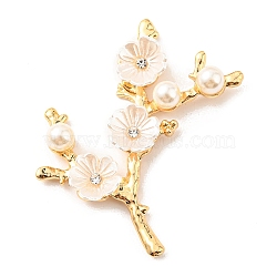 Zinc Alloy Cabochons, with Plastic Imitation Pearls and Rhinestones, Flower Branch, White, 53x48.5x7.6mm(FIND-C035-03G-01)