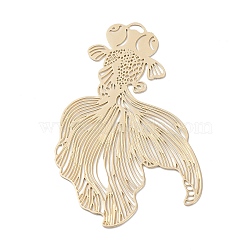 Long-Lasting Plated Brass Filigree Pendants, Goldfish Charm, Light Gold, 48x29x0.3mm, Hole: 1.3x2.5mm(KK-K336-40KCG)