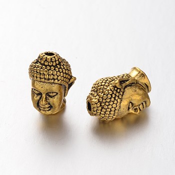 Alloy 3D Buddha Head Beads, Antique Golden, 13x8.5x8mm, Hole: 1.5~2mm