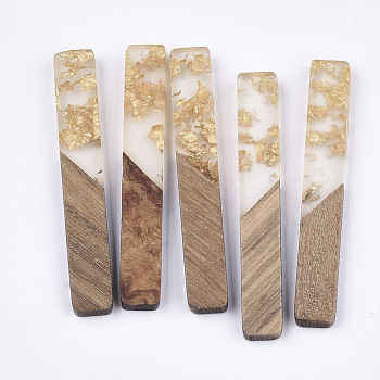 Resin & Wood Big Pendants, with Gold Foil, Rectangle, Gold, 51.5x7.5x3mm, Hole: 1.8mm
