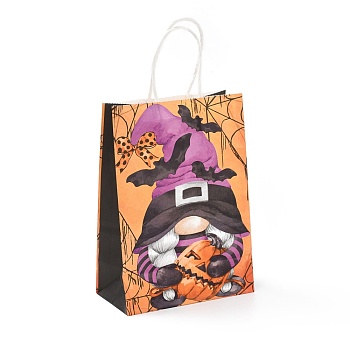 Halloween Theme Kraft Paper Gift Bags, Shopping Bags, Rectangle, Colorful, Gnome Pattern, Finished Product: 21x14.9x7.9cm