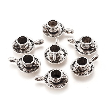 Coffee Cup Tibetan Style Alloy Pendants, Cadmium Free & Lead Free, Antique Silver, 26x18.5x10mm, Hole: 2.5x4.5mm