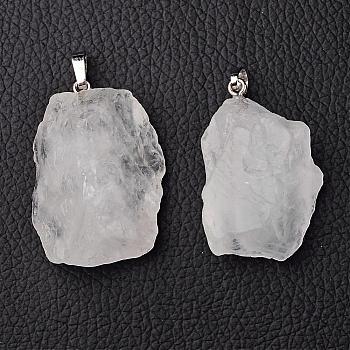 Natural Quartz Crystal Pendants, Rock Crystal Pendants, Nuggets, with Brass Findings, Platinum, 26~42x20~26x14~22mm, Hole: 5x8mm