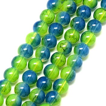 Baking Painted Glass Beads Strands, Imitation Opalite, Round, Green Yellow, 8mm, Hole: 1.3~1.6mm, about 100pcs/strand, 31.4 inch