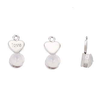 Silicone Ear Nuts, Earring Backs, with Brass Findings, Heart, Platinum, 11.2x6x5.5mm