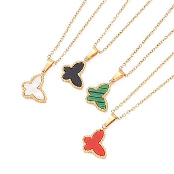 Synthetic Shell Butterfly Pendant Necklace, Gold Plated 304 Stainless Steel Jewelry for Women, Mixed Color, 16.14 inch(41cm)