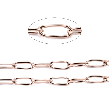 Ion Plating(IP) 304 Stainless Steel Paperclip Chains, Soldered, with Spool, Rose Gold, 4.8x2.5x0.5mm, about 32.8 Feet(10m)/roll