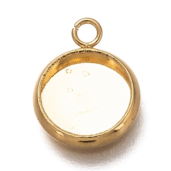 304 Stainless Steel Pendant Cabochon Settings, Plain Edge Bezel Cups, Flat Round, Real 18K Gold Plated, Tray: 8mm, 13.8x10x1.8mm, Hole: 2.4mm