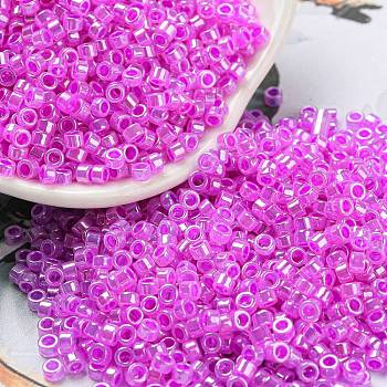 Electroplate Transparent Glass Seed Beads, Ceylon, Cylinder, Magenta, 2.5x1.6mm, Hole: 1.4mm, about 50398pcs/pound